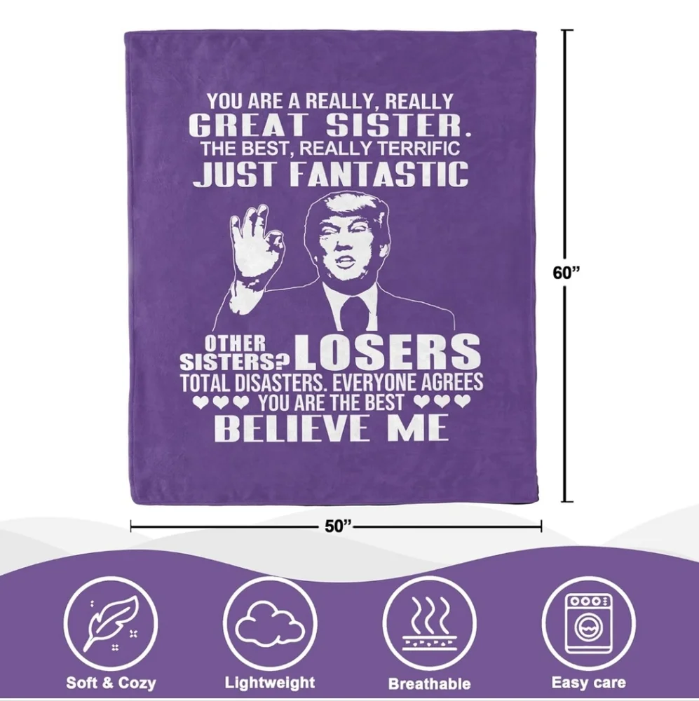 Trump Great Sister Funny Fleece Throw Blanket‎ Purple 50x60 Parody Gift
